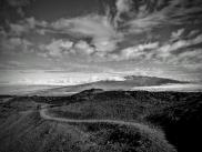 View of trail with cairns, looking towards mauna kea
