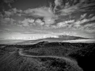 View of trail with cairns, looking towards mauna kea